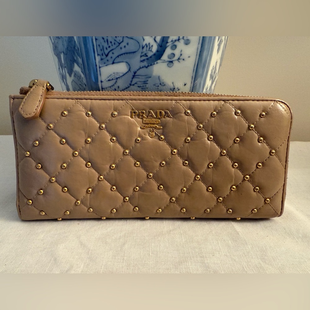 Prada Saffiano Metalasse quilted leather zip around wallet